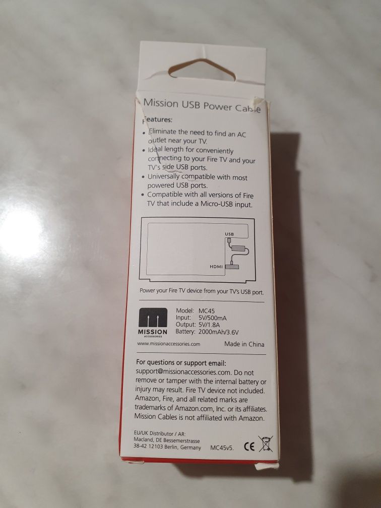 Zasilacz Mission USB Power Cable