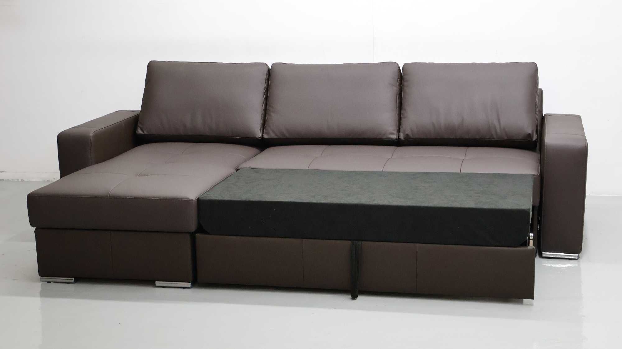 FLO brązowa skóra naturalna narożnik funkcja spania pojemnik sofa 1006