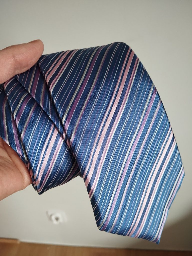 Krawat jedwabny 100% silk paski M&S 8,5 cm