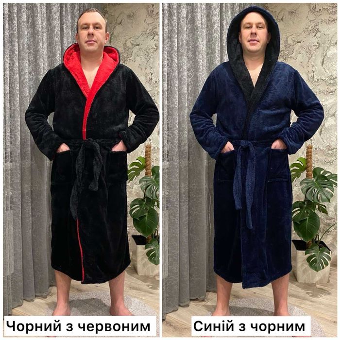 Мужской махровый халат с капюшоном / мужской халат на запах XL-6XL