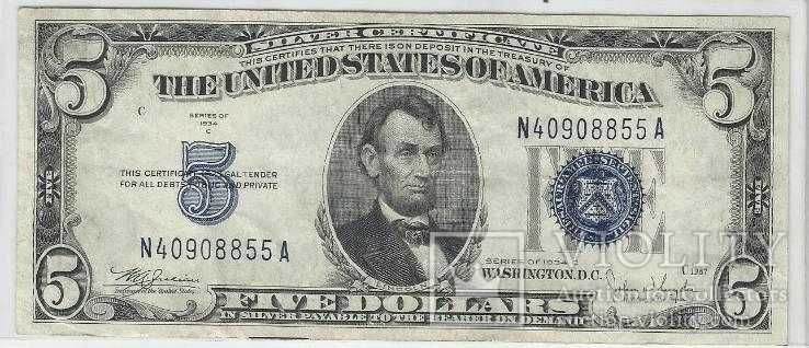 5 долларів США 1934 C SILVER CERTIFICATE Blue SEAL CRISP AU+ 855A 084