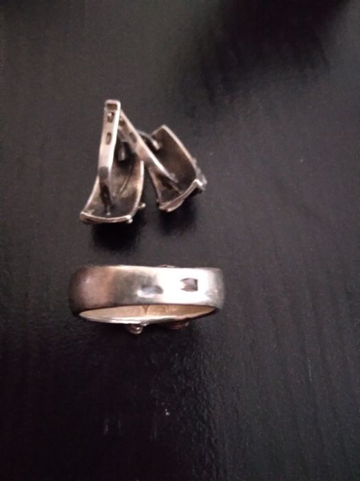 Серебряные серьги и кольцо, набор, 925 проба