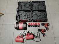 Zestaw narzędzi milwaukee M12, 2Xwkrętarka+radio+5XBaterie+2Xładowarka