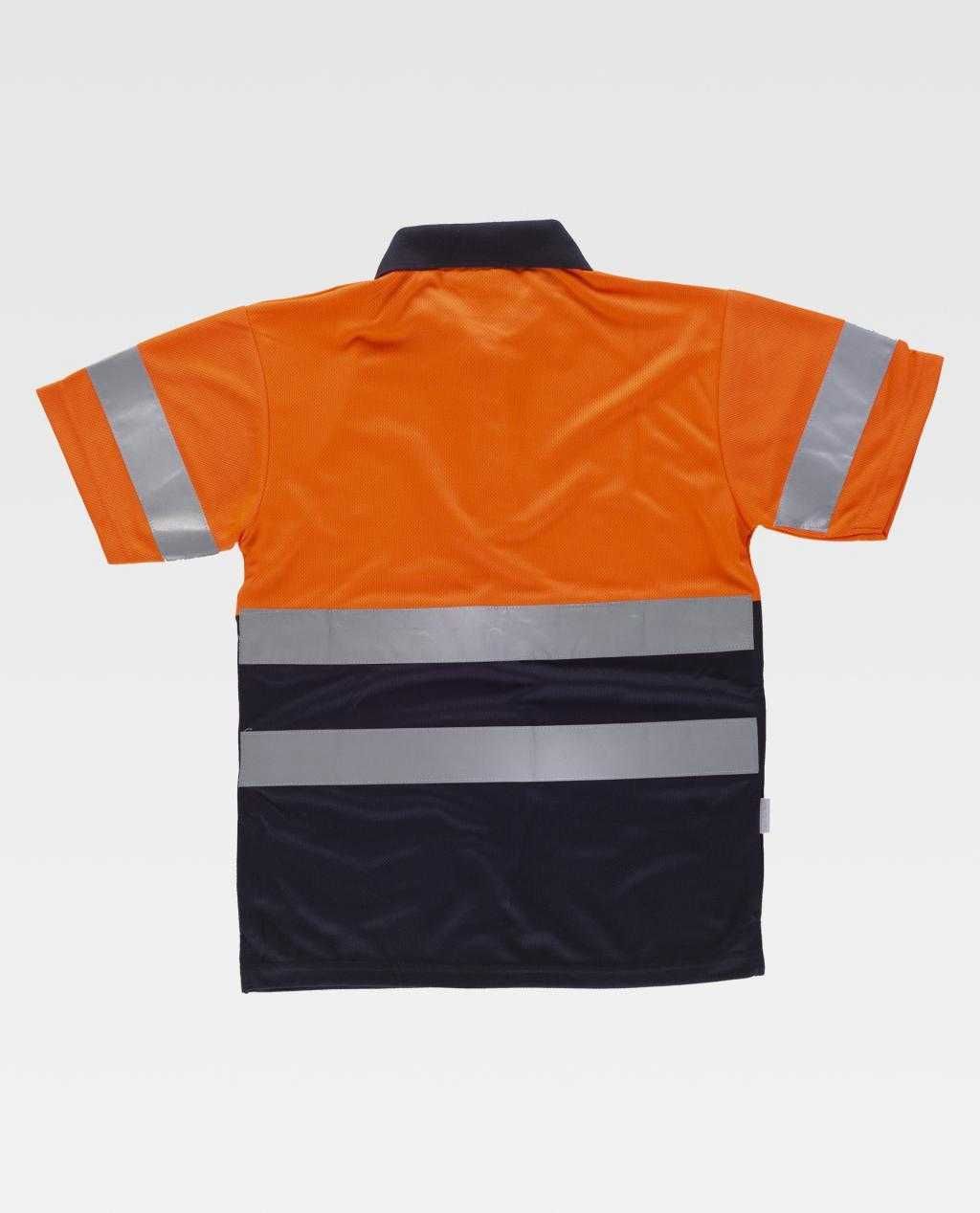 Polo fluor laranja/azul marinho