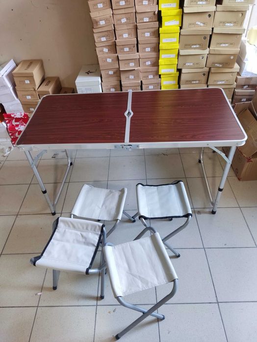 Стол алюминиевый усиленный раскладной для пикника + 4 стула, чемодан