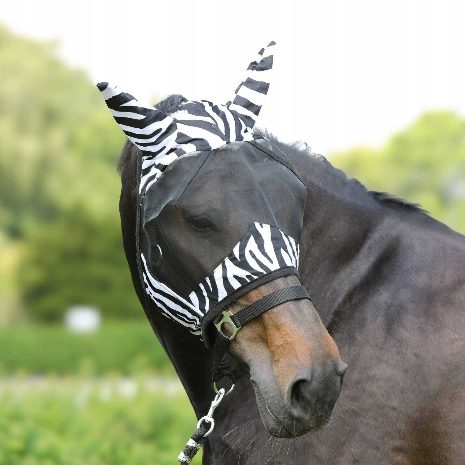 maska zebra bez ochrony na nos czarna siatka cob dla konia