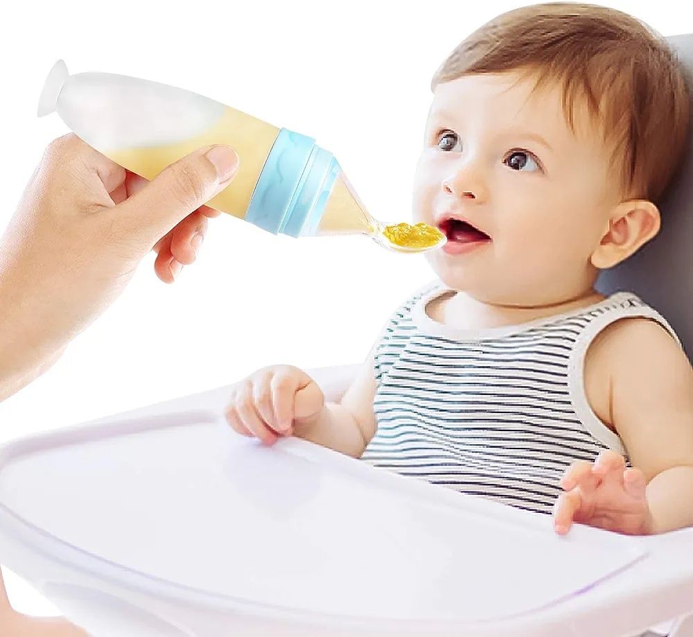 Silikonowa butelka z łyżką do pokarmu dla niemowląt