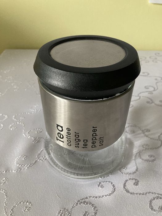 Słoik Pojemnik Metalowo - Szklany na Kawę Herbatę Cukier Pieprz Sól