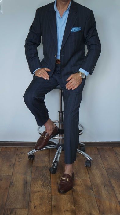 Garnitur Tommy Hilfiger Wełna Rozmiar 25 (M) Granatowy Krata Fit