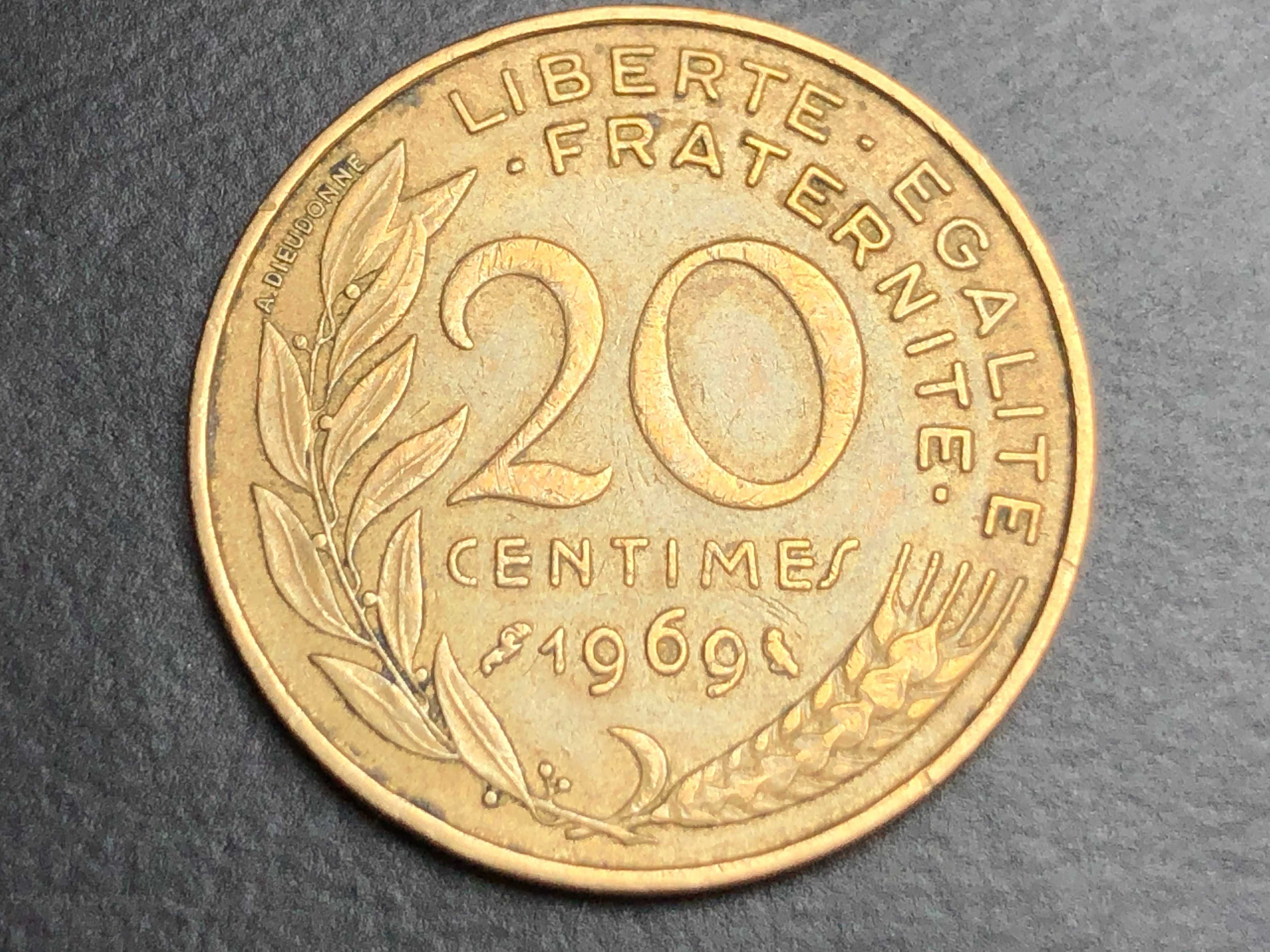 LOTE França 20 Centimes Alumínio 1963, 64, 66, 67, 68, 69 e 70