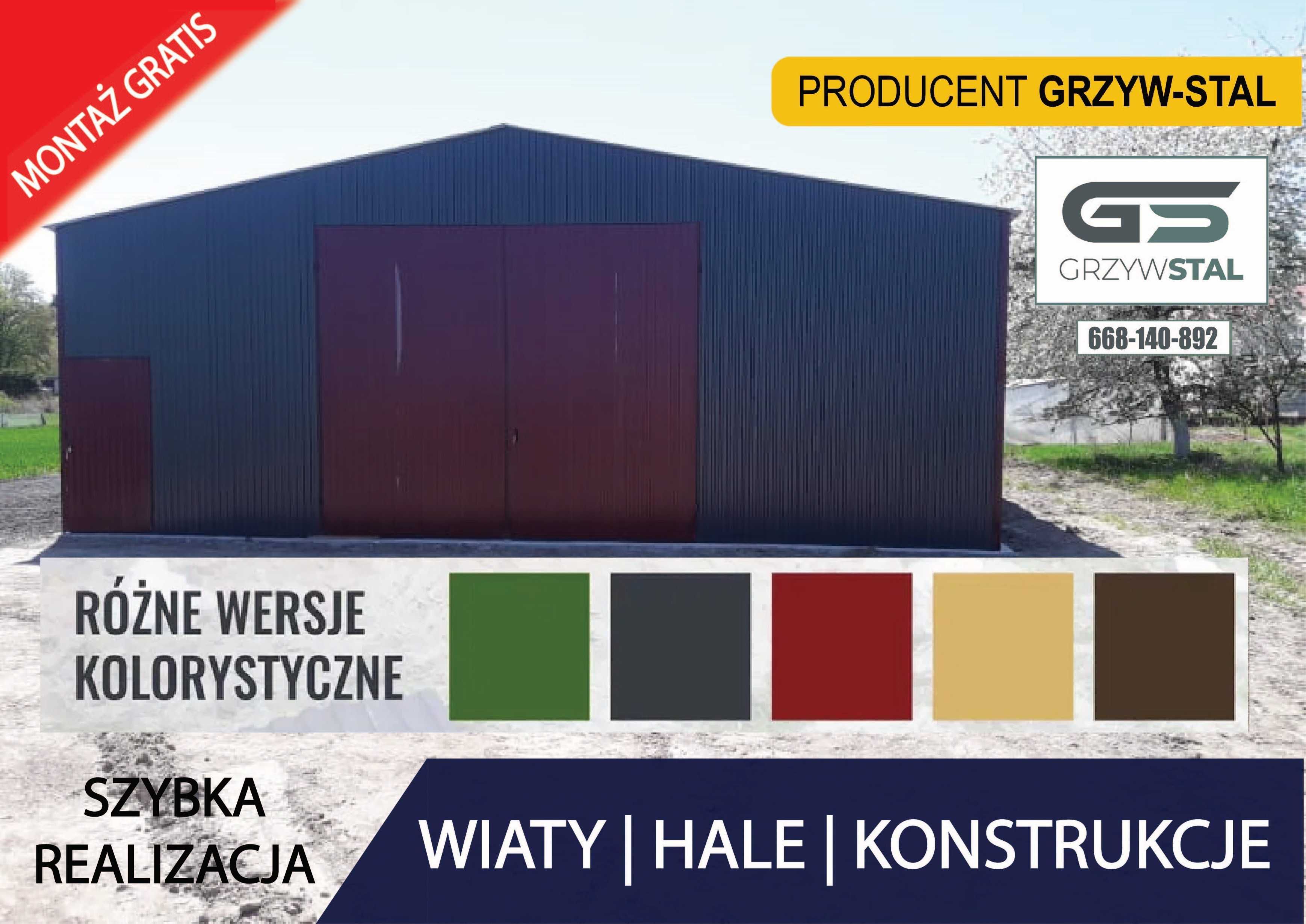 Garaż blaszany Grafitowy - Magazyn - Hala  Garaże Wiaty - GRZYWSTAL