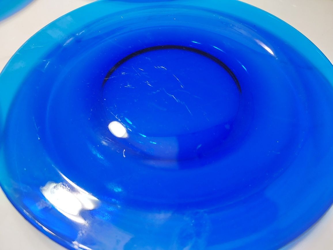4 szt.Vintage Cobalt Blue Bormioli Rocco Duże talerze w kolorze kobalt