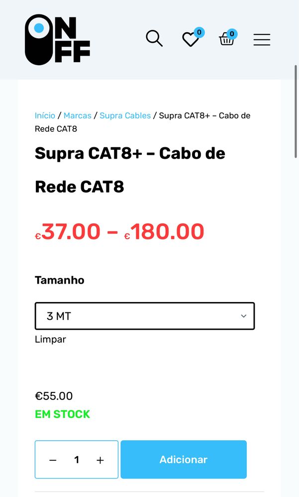 SUPRA CAT 8 – Cabo Ethernet Audiophile | 3m | Made in Sweden