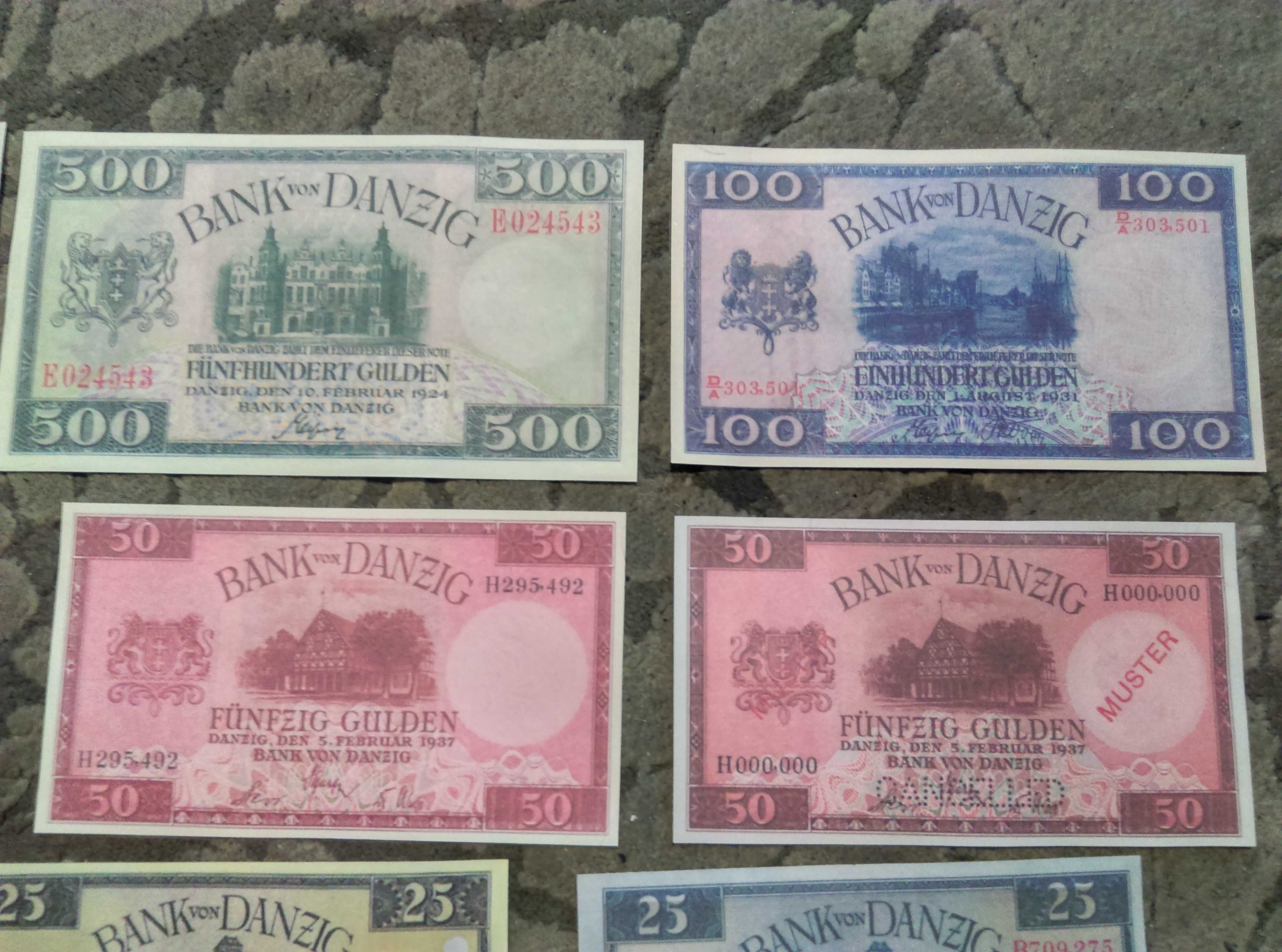 Wolne Miasto Gdańsk zestaw guldenów 16 banknotów od 1924 do 1938 roku