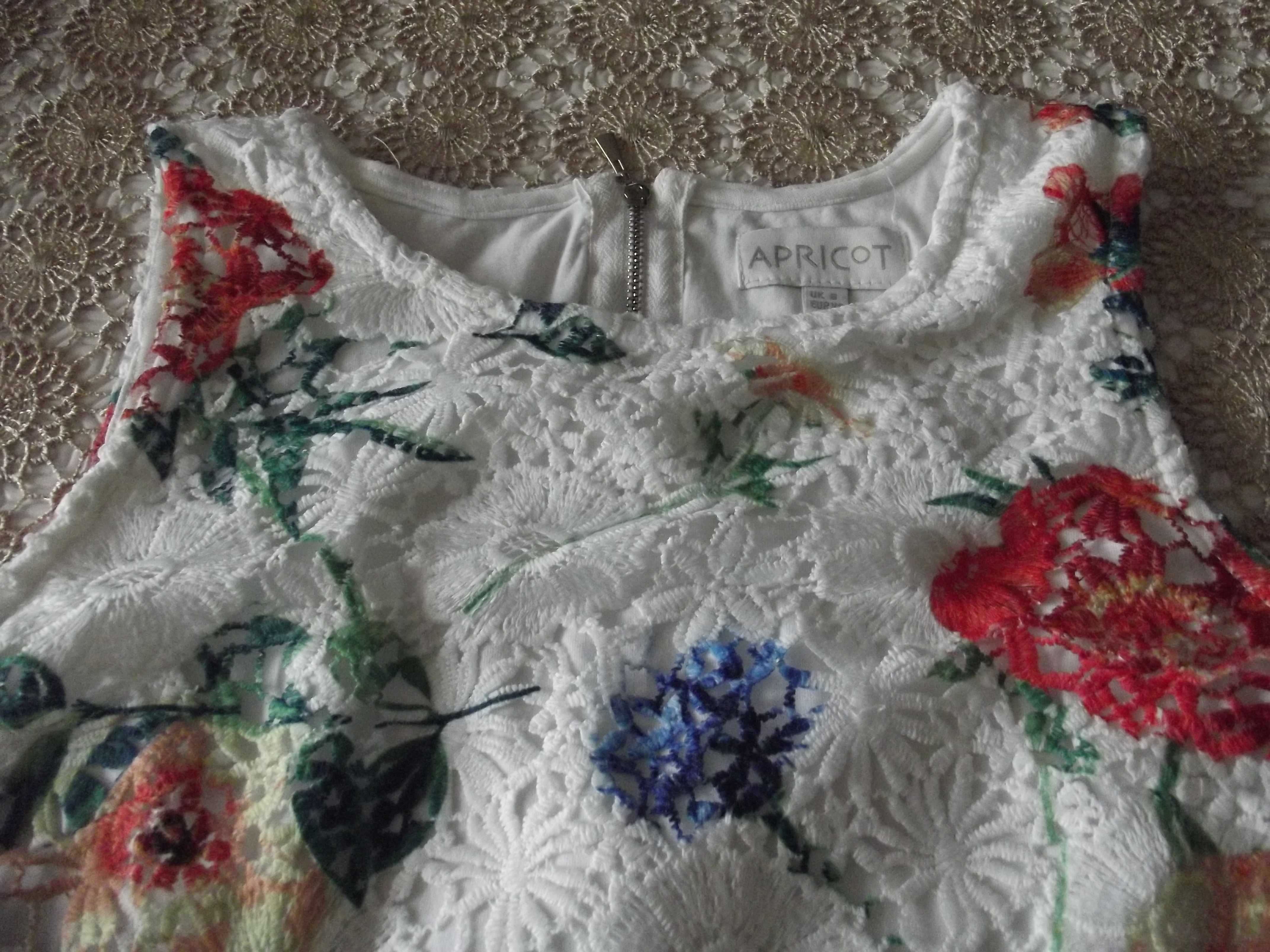 Ekskluzywna Sukienka APRICOT r. XS (8) 36 Kolorowa gipiura ELEGANCKA