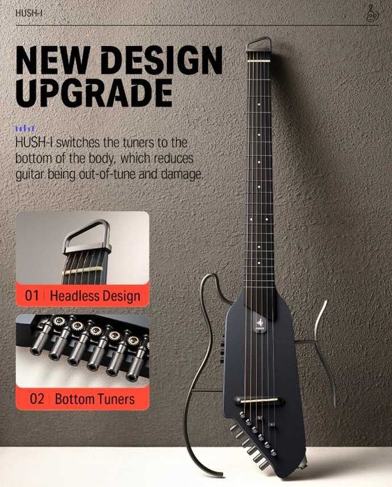 Donner Gitara elektroakustyczna - Donner HUSH-I - Klon Czarny