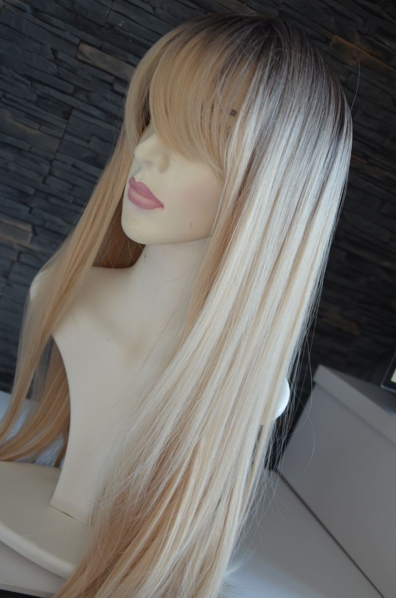 Peruka jasny blond długie gęste włosy NOWA