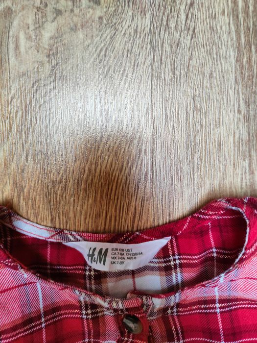 Sukienka w kratkę biało czerwona H&M 128 cm