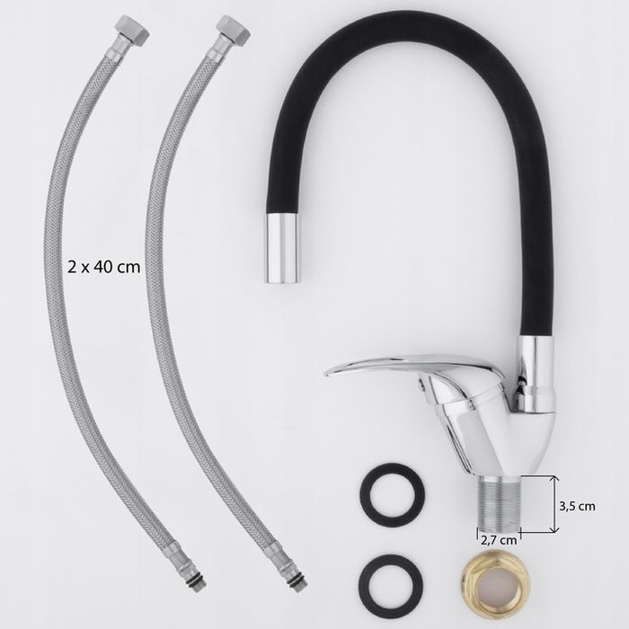 Bateria Kuchenna Stojąca Elastyczna Wylewka Kran Kuchni Zlewu Czarny