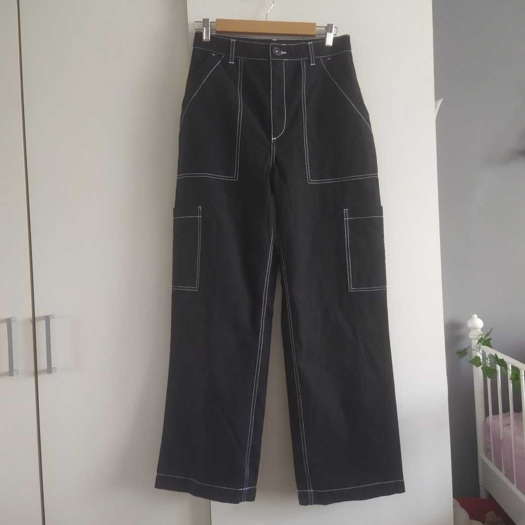 H&M szerokie spodnie cargo bojówki czarne z przeszyciami M S