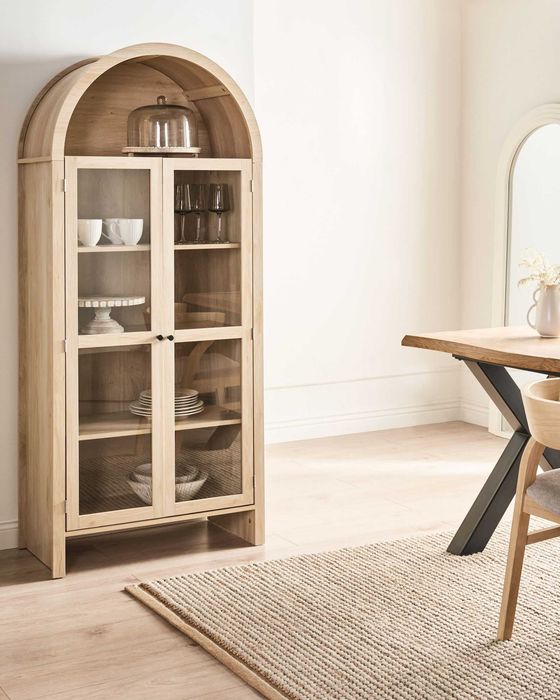 Witryna ze szklaną gablotą 79 cm Jasnobrązowy