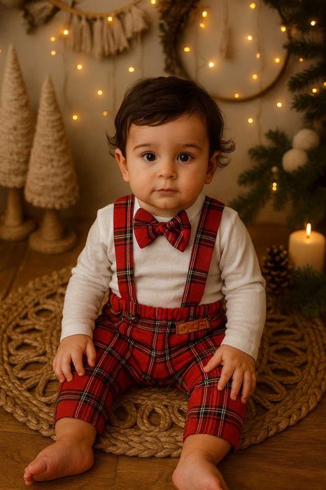 świąteczny komplet sesja zdjęciowa czerwona kratka  handmade 86