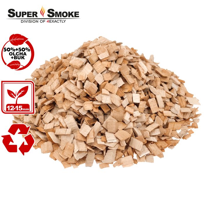 Zrębki Wędzarnicze Super Smoke OLCHA+BUK KL-13 (12-18mm) XL 8 Litrów