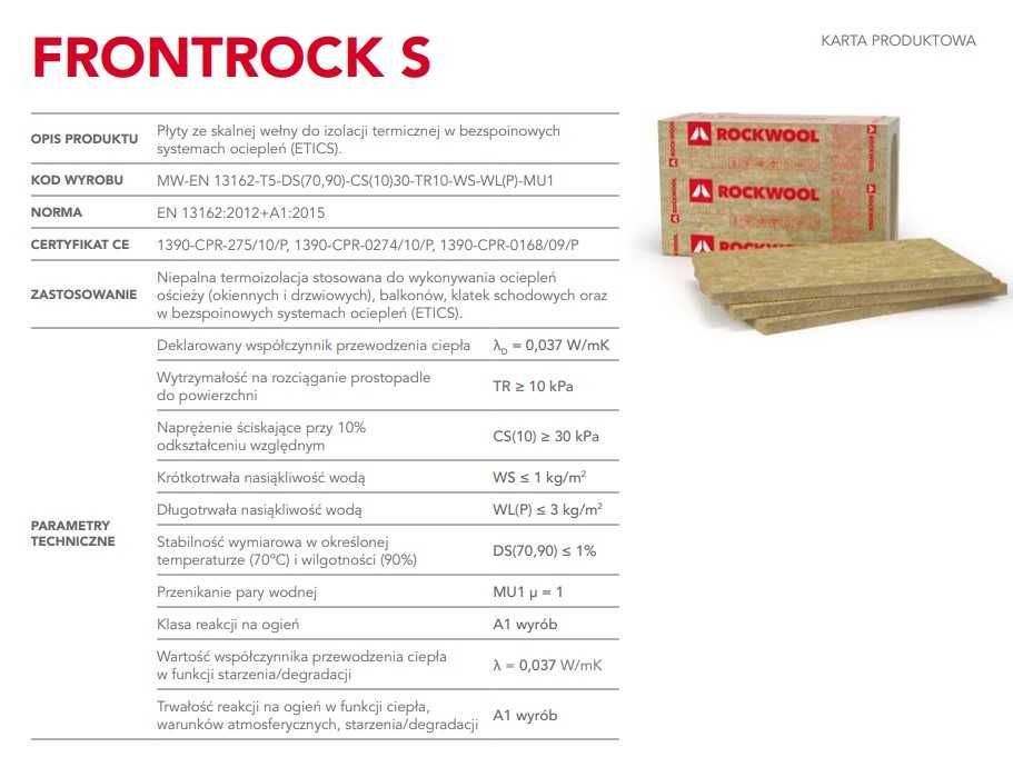 Wełna skalna ROCKWOOL FRONTROCK S 20mm 2cm, 3 , 4 , 5 lambda 0,037