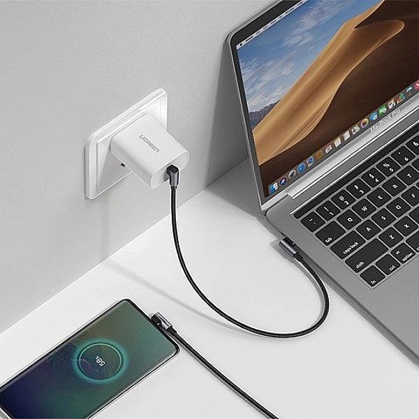 Kabel Ugreen US323 kątowy USB-C - USB-C PD QC SCP 3A 480Mb/s 1m - szar