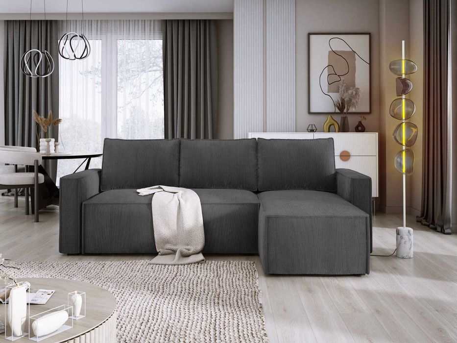 Sztruksowy narożnik z funkcją spania KENZO! Pojemnik na pościel!