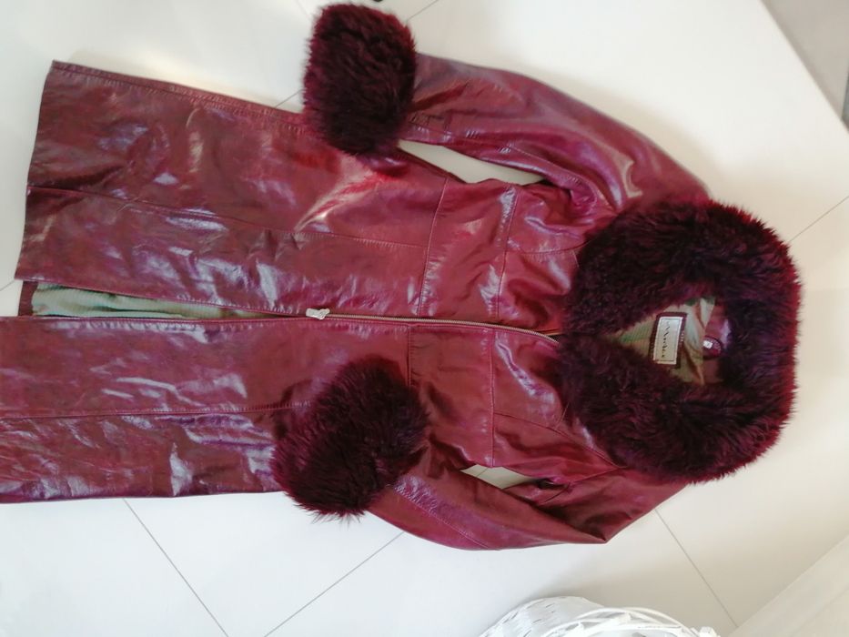 Płaszcz skóra narturalna futro lis jenot M