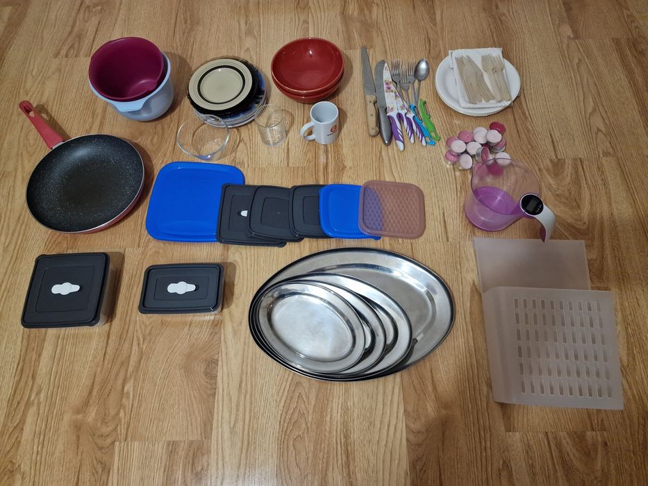 Akcesoria kuchenne naczynia pojemniki talerze patelnia i więcej ZESTAW