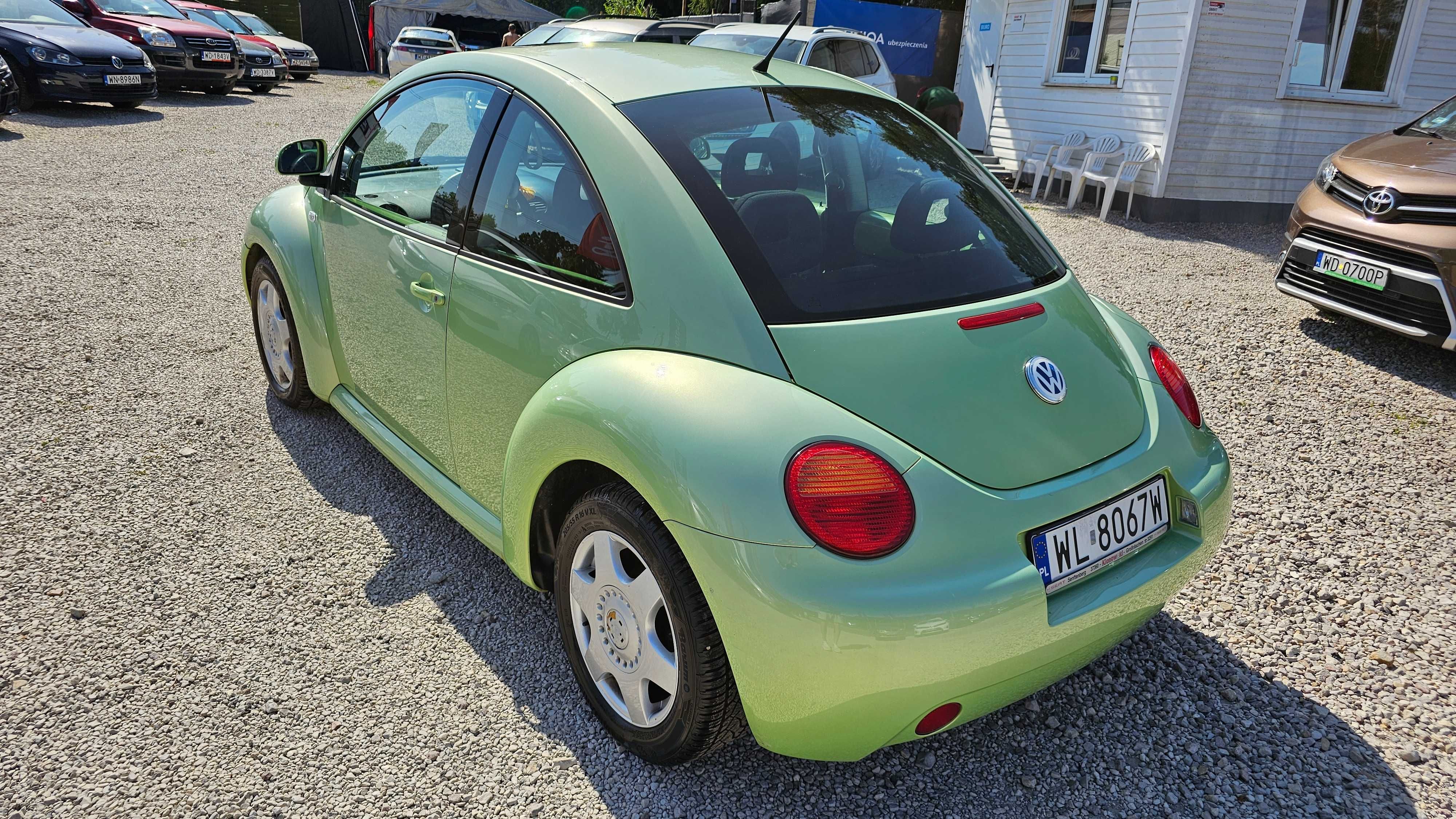 VW New Beetle seledynowy – 156 tys. km, nowe opony 2024, SZYBERDACH