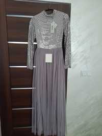 Długa fioletowa sukienka z cekinowa górą rozmiar xs Długi rekaw