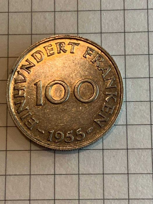 Монета Протекторат Саар 100 франков 1955 г.