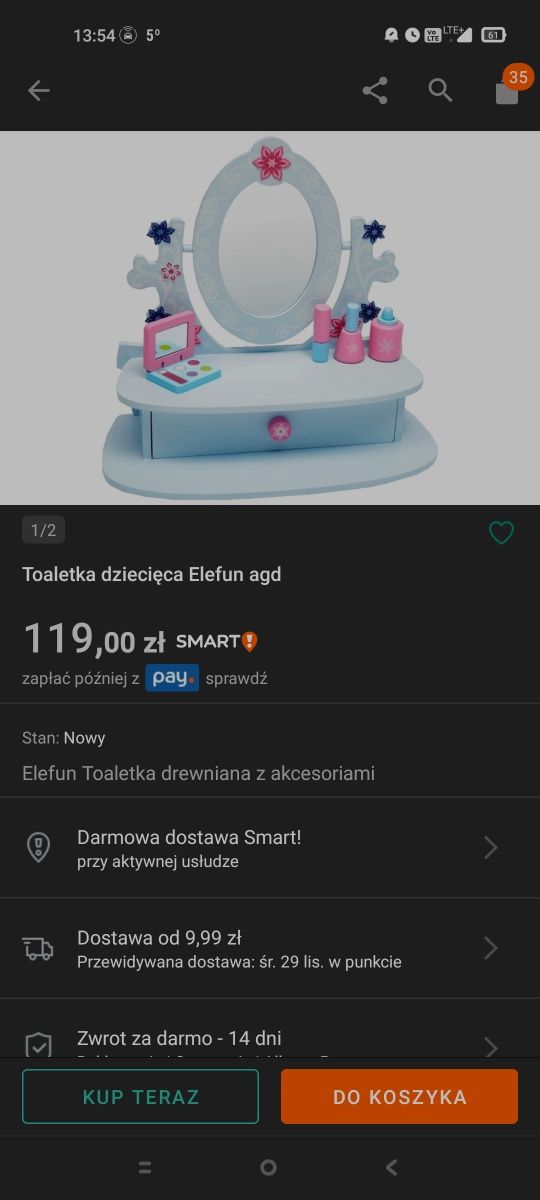 Drewniana toaletka dla dzieci