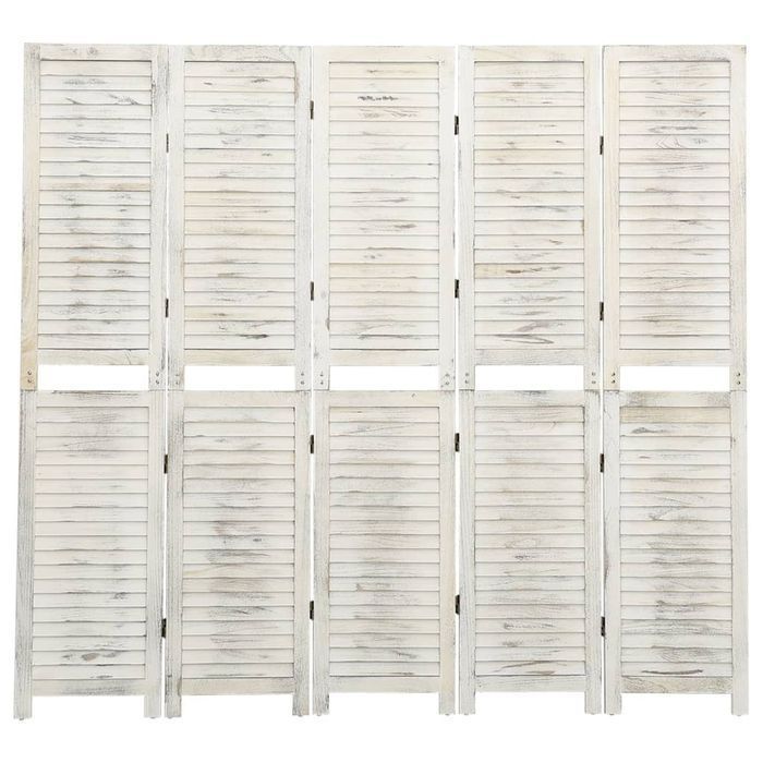 vidaXL Parawan 5-panelowy, postarzany biały, 178,5x166 cm, lite drewno