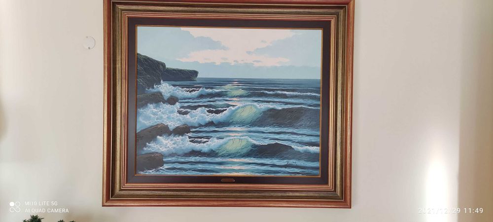 Pintura a óleo pôr do sol no mar