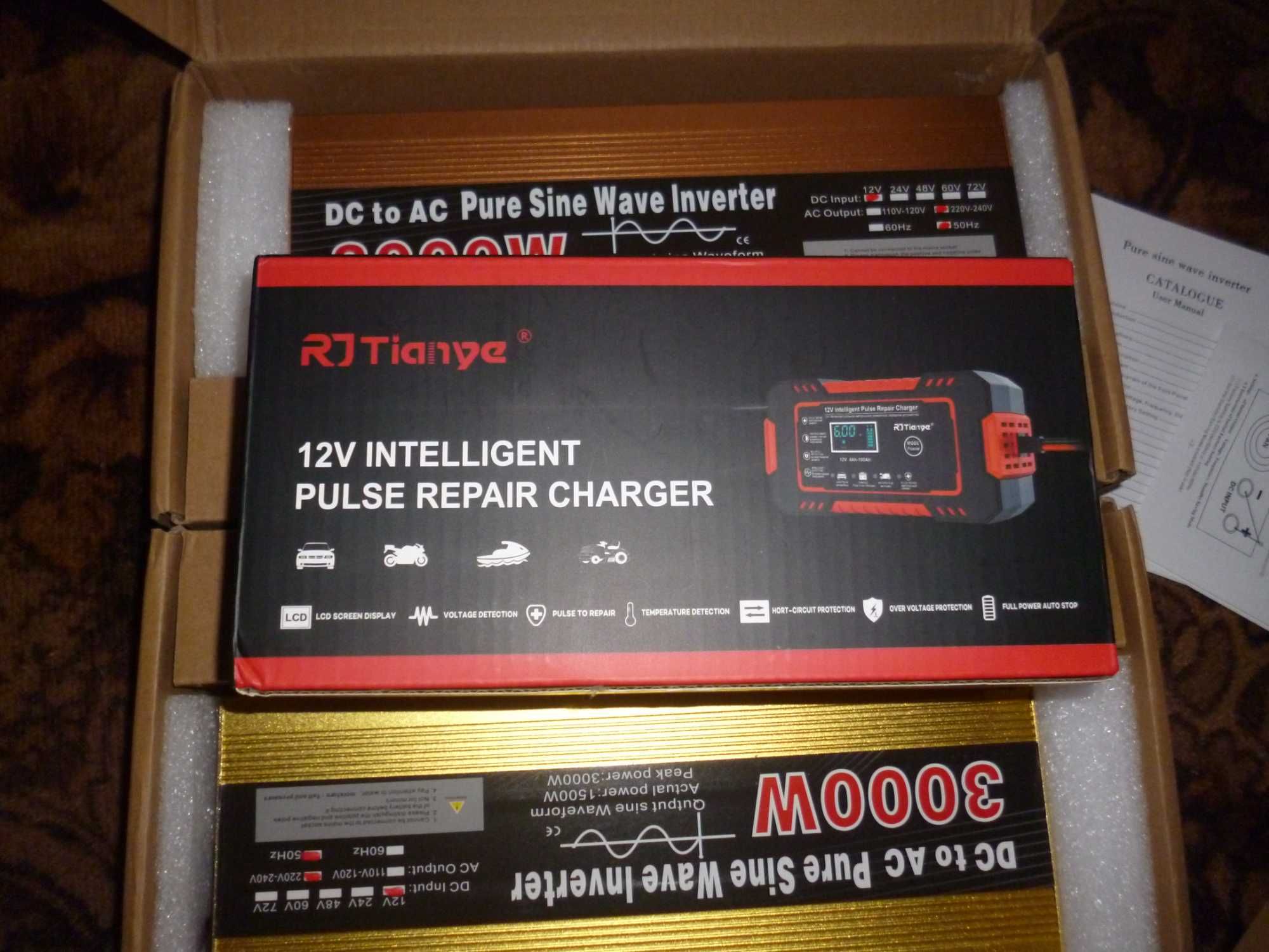 Новий 3000w 2шт інвертер для аккумулятора + зарядка  220в