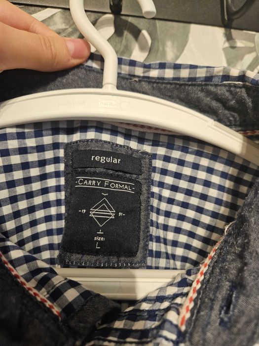 Koszula w biało-granatową kratę Marka carry styl regular rozmiar L