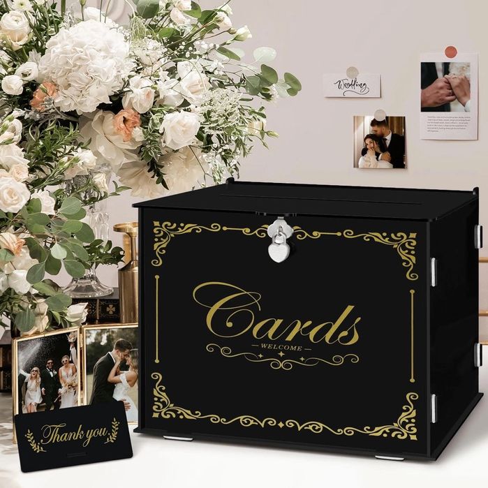 Czarne Akrylowe pudło na koperty pudełko eleganckie ślub wesele