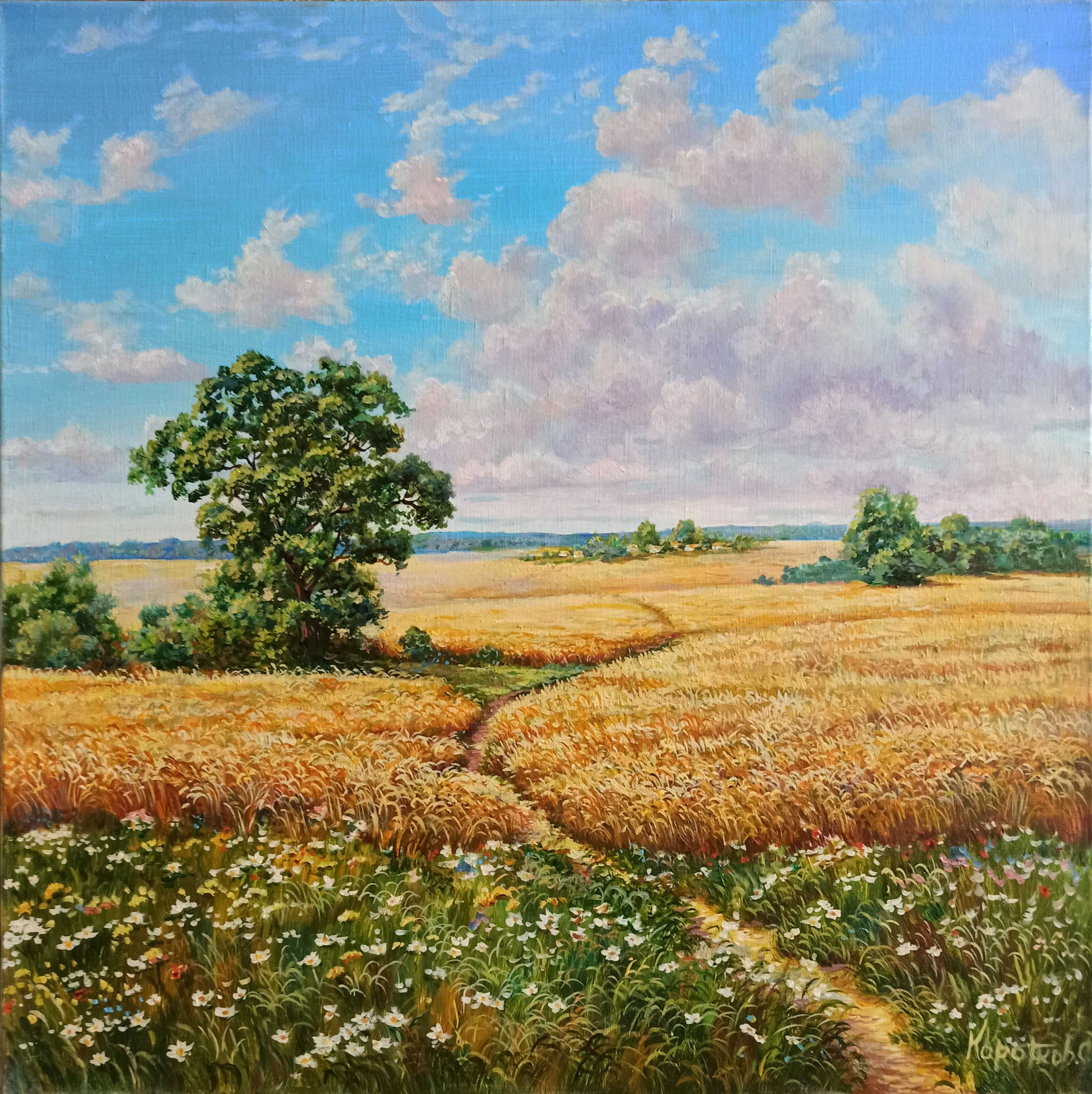 картина олія пейзаж літо поле Світязь  Весна 50х50см   Коротков С. В.
