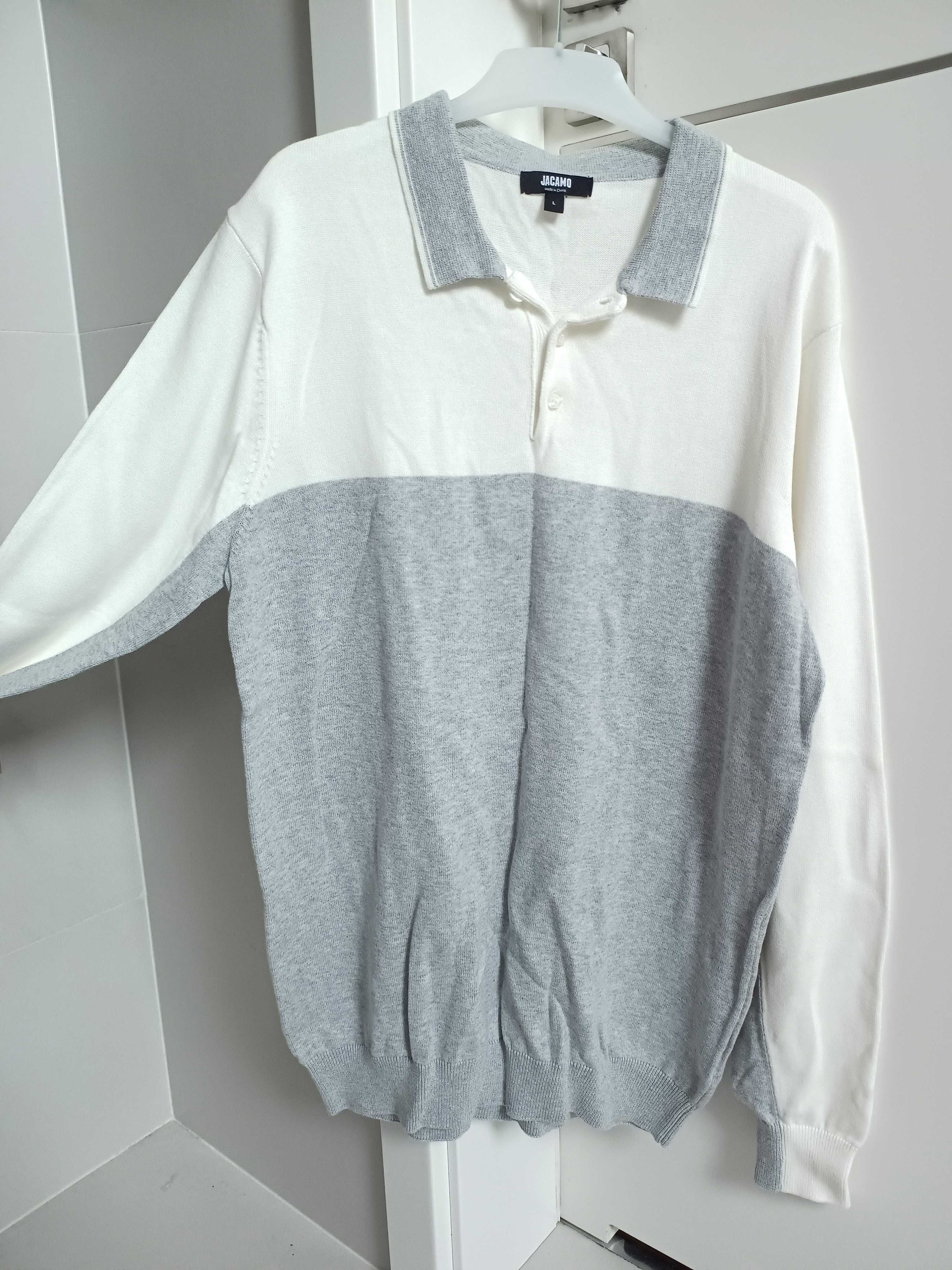 Męski bawełniany polo sweter z kołnierzykiem M L cienki idealny wiosna