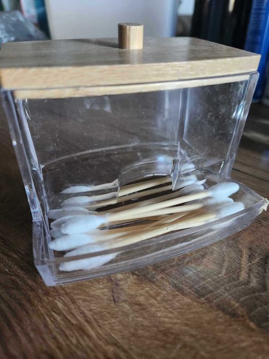 pojemnik łazienkowy na patyczki waciki bambusowa pokrywka nowy