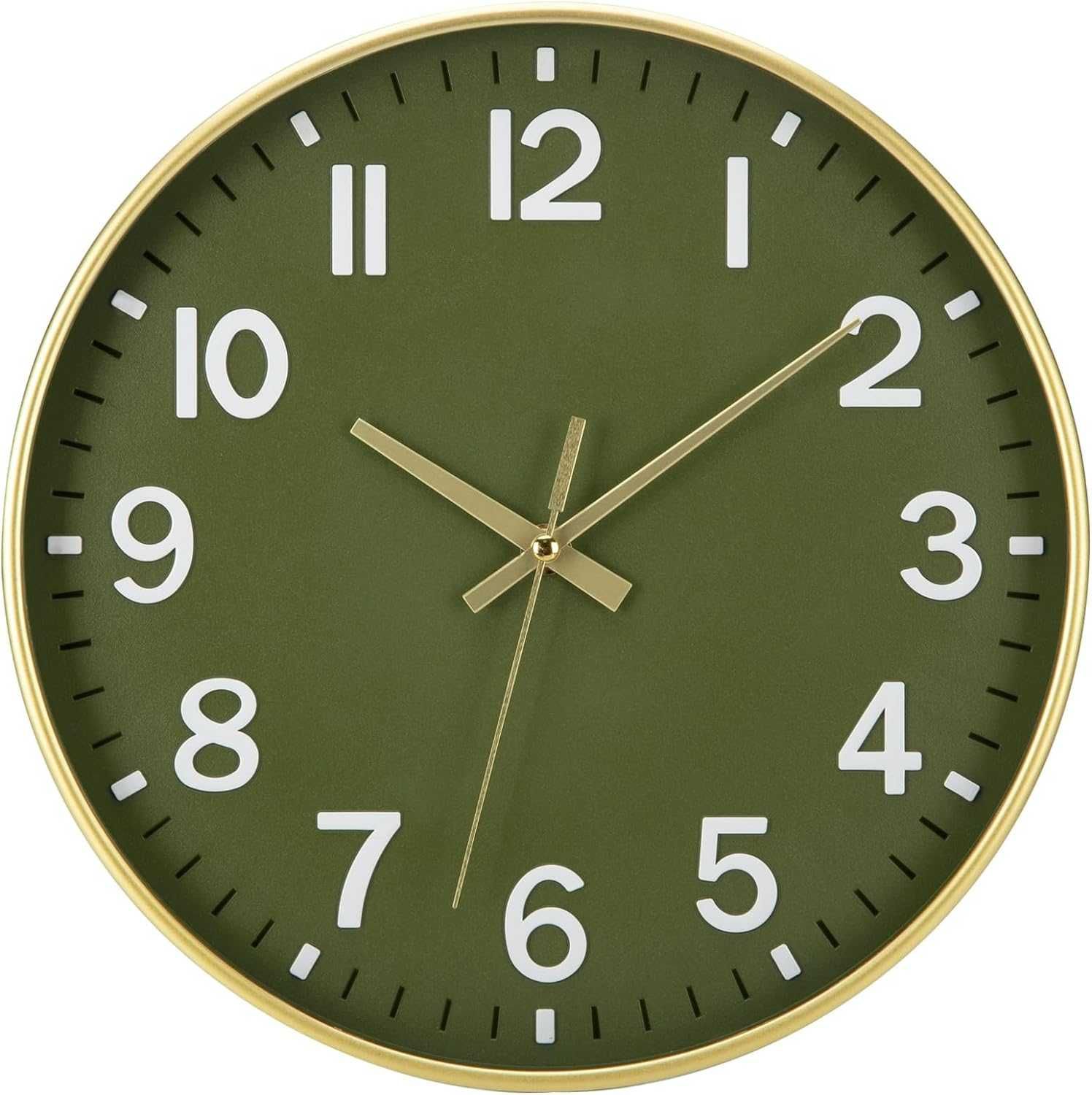Zegar ścienny ACCSHINE 30cm oliwkowy ze złotem bezgłośny, ultracichy