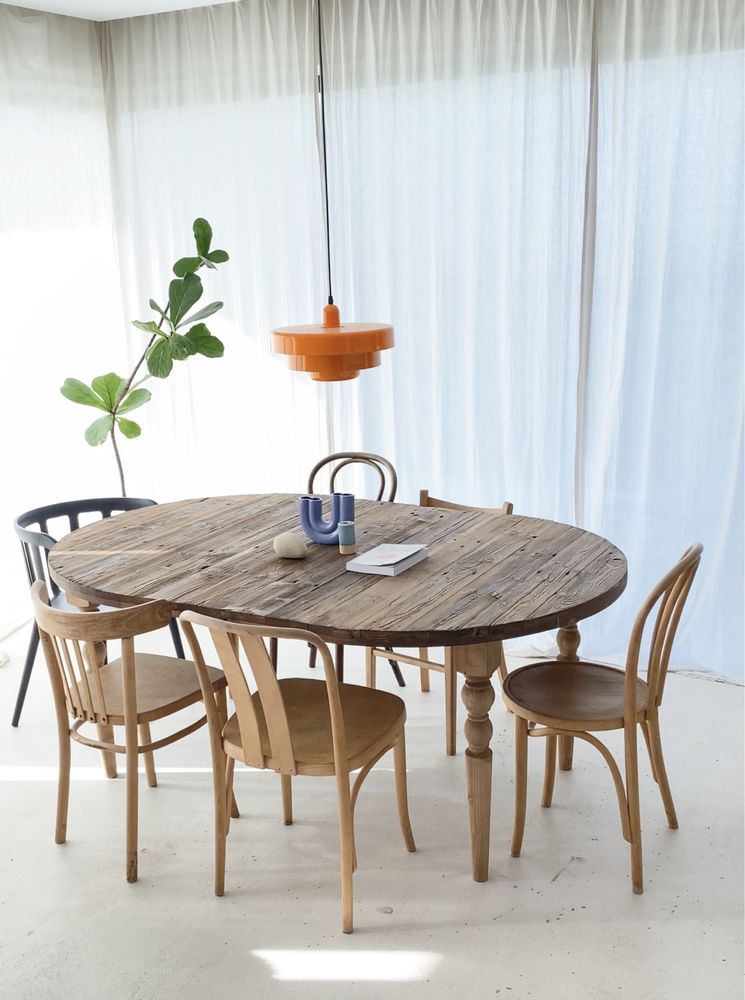 Stół okrągły rozkładany vintage retro design stare drewno rustykalny