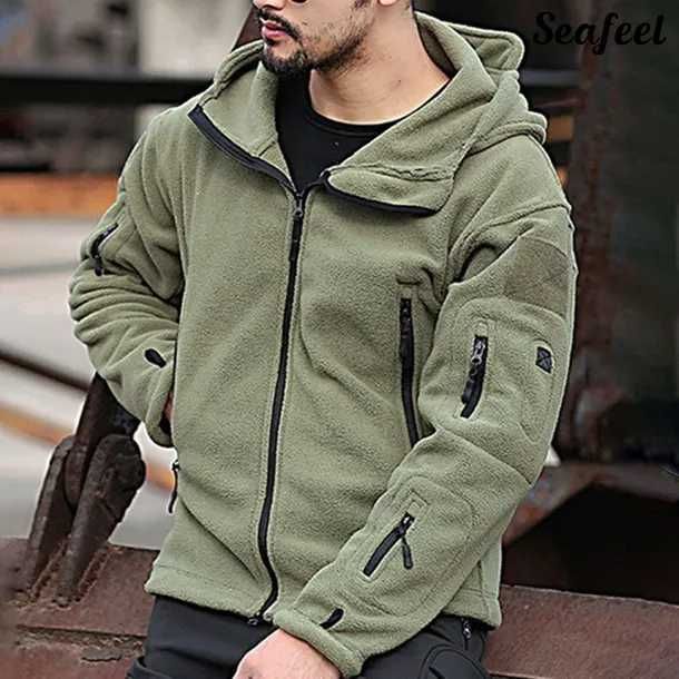 Męska wiatroodporna kurtka polarowa Memoryee Bluza z kapturem