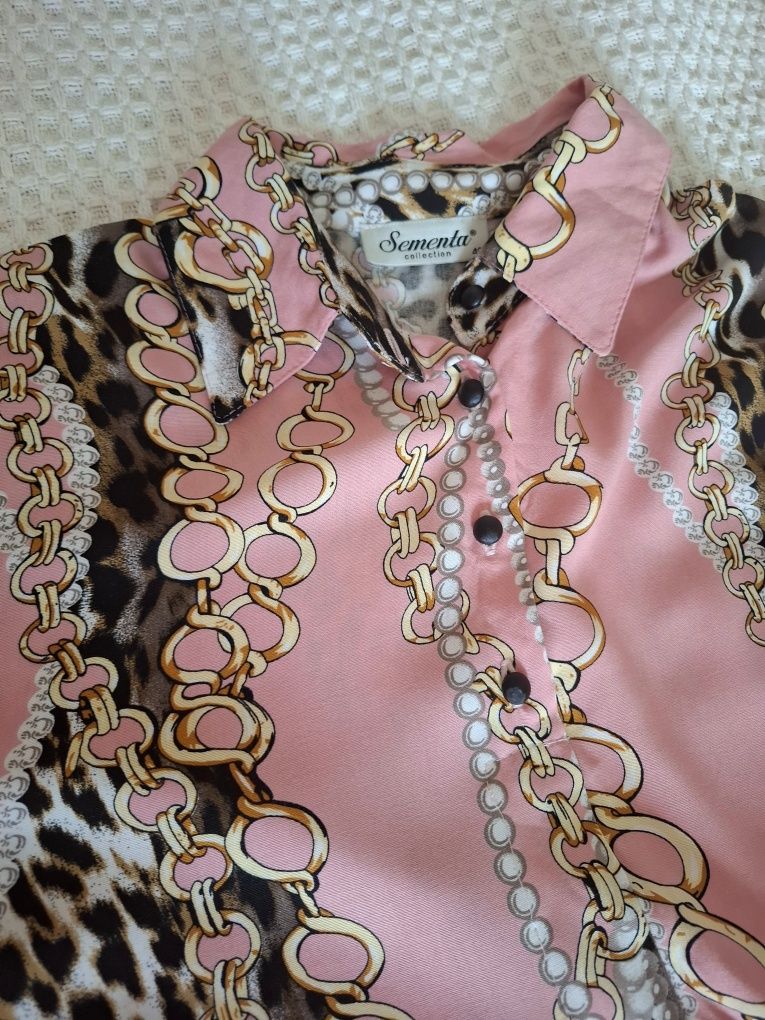 Tunika koszulowa bluzka pastelowa różowa panterka wzorzysta 40 42 l xl
