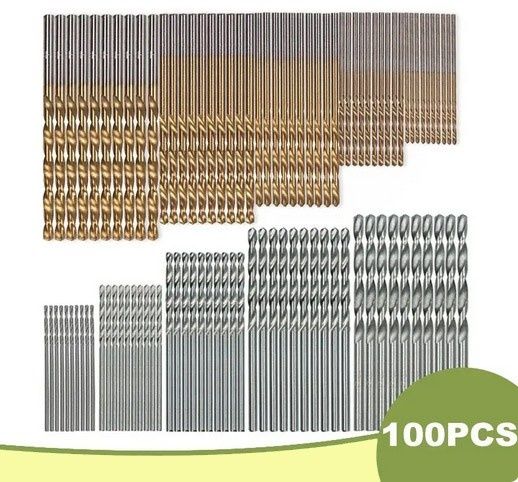 Набір спіральних свердел 100 шт. з титановим покриттям 1-3 мм.