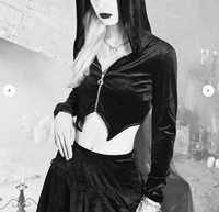 ROMWE BLUZA KOCIE USZY gothic cosplay punk aksamitna bluza z kapturem